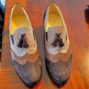Made In Italy By BRUNATE Two-Tone Brown Tassel Loafers Size 9